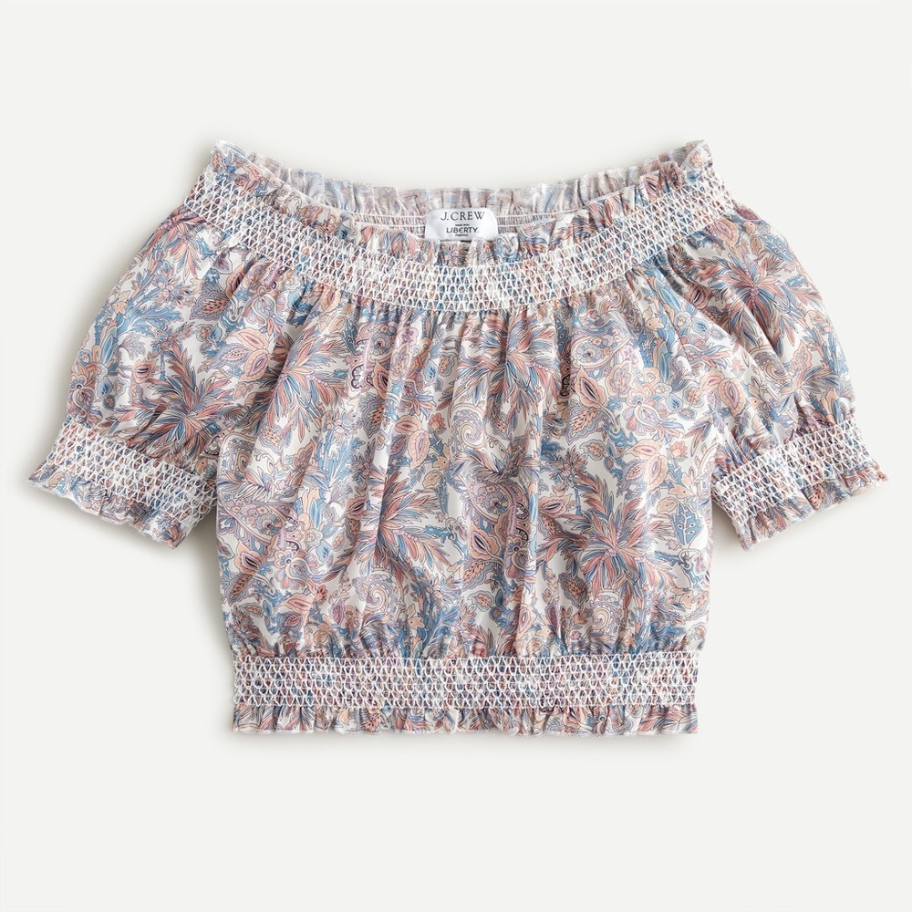 J. Crew Smocked cotton top in Liberty® Faraway Plum floral 
Size M